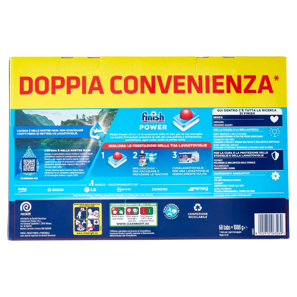 Finish Power All in One regular pastiglie lavastoviglie 34x2 lavaggi 1088 g